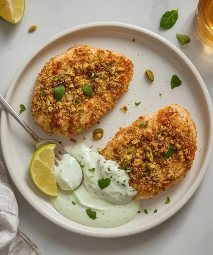 Pistachio Crusted Chicken with Honey Yogurt Sauce