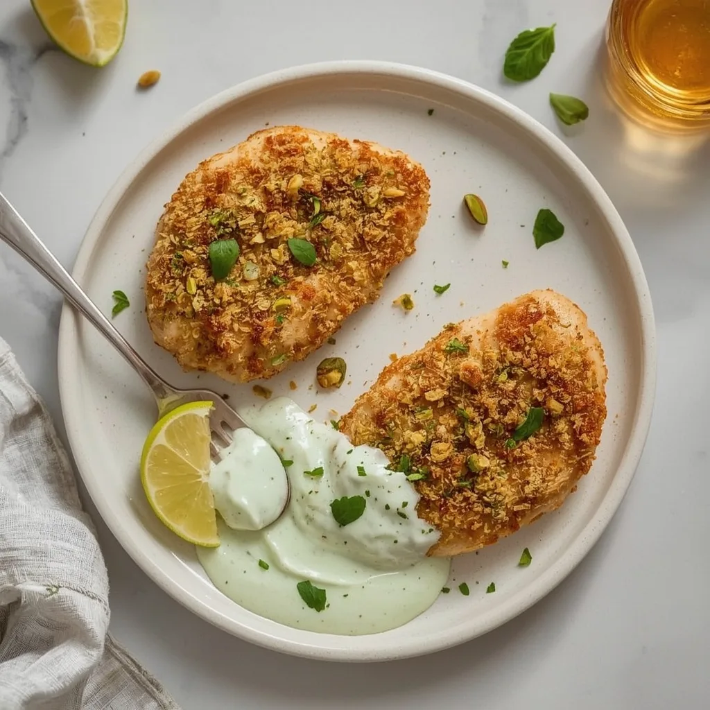 Pistachio Crusted Chicken with Honey Yogurt Sauce