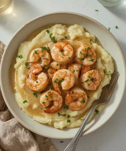 Creamy Garlic Shrimp over Mashed Potatoes