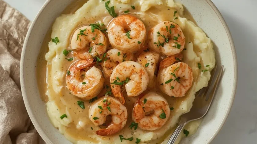 Creamy Garlic Shrimp over Mashed Potatoes
