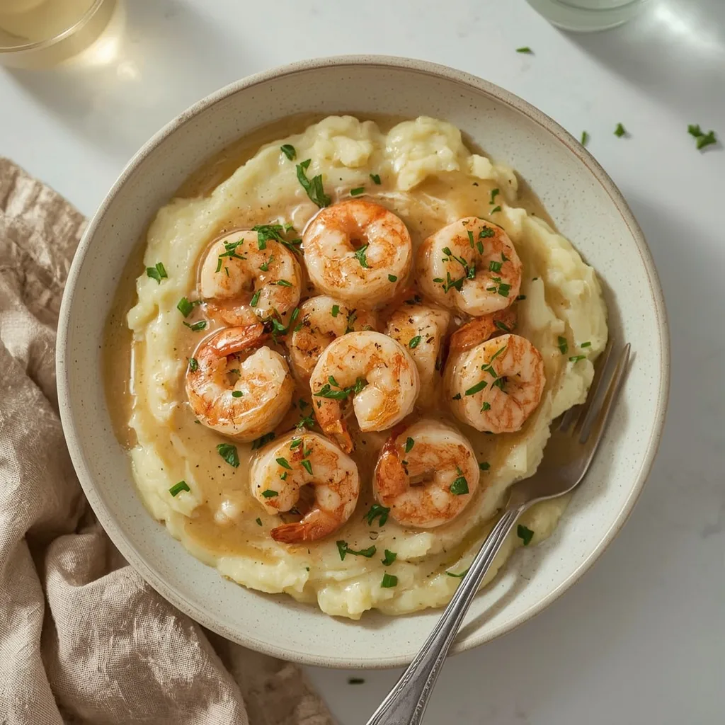 Creamy Garlic Shrimp over Mashed Potatoes