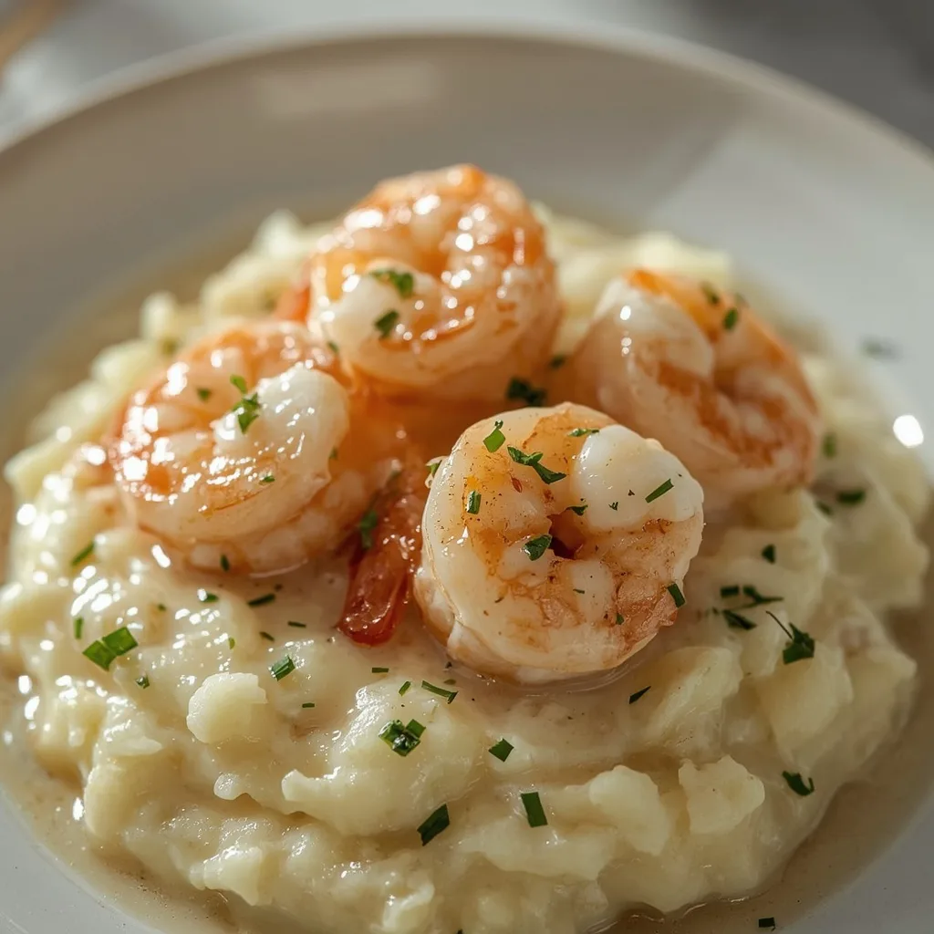 Creamy Garlic Shrimp over Mashed Potatoes